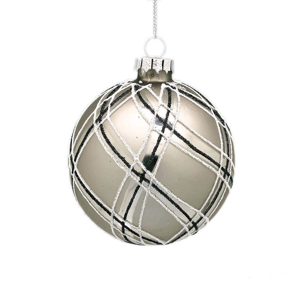 Silver Glass Ball with Black Lines – Set of 6