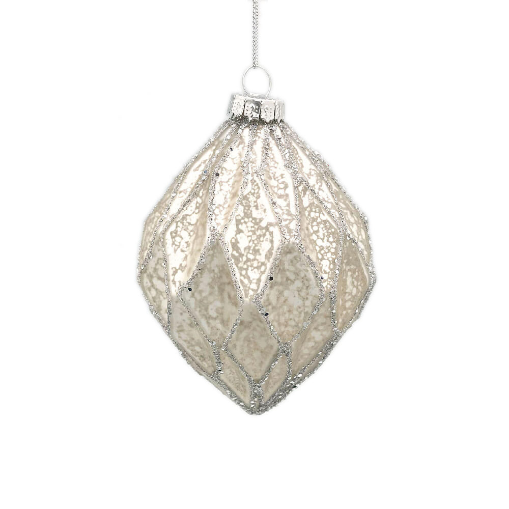 Silver Diamond Glass Ornament – Set of 6