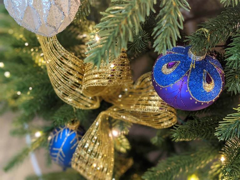 Purple and Blue Peacock Glass Ball Ornaments – Set of 6