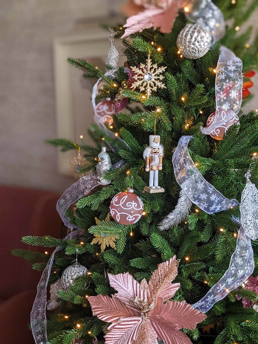 Pink Glass Ball Ornaments with White Details - Set of 6 - La ...