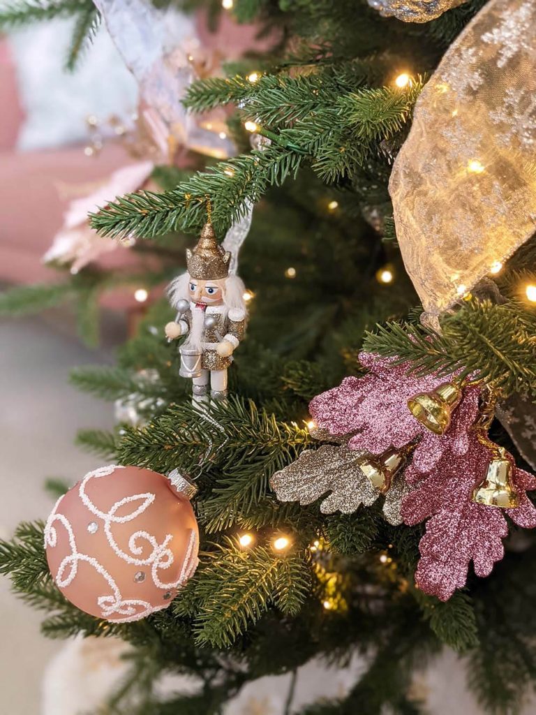 Pink/Silver Glitter Leaves Christmas Ornament