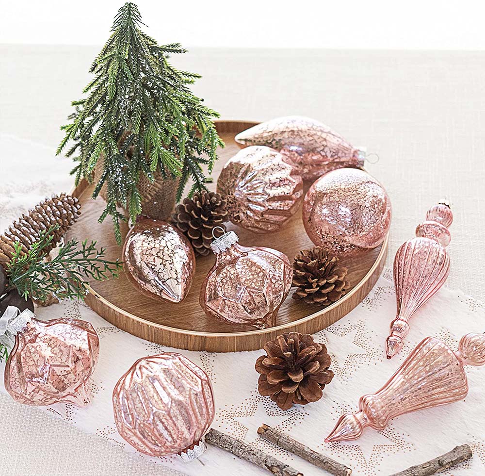 Mixed Pink Glass Ornament – Set of 8