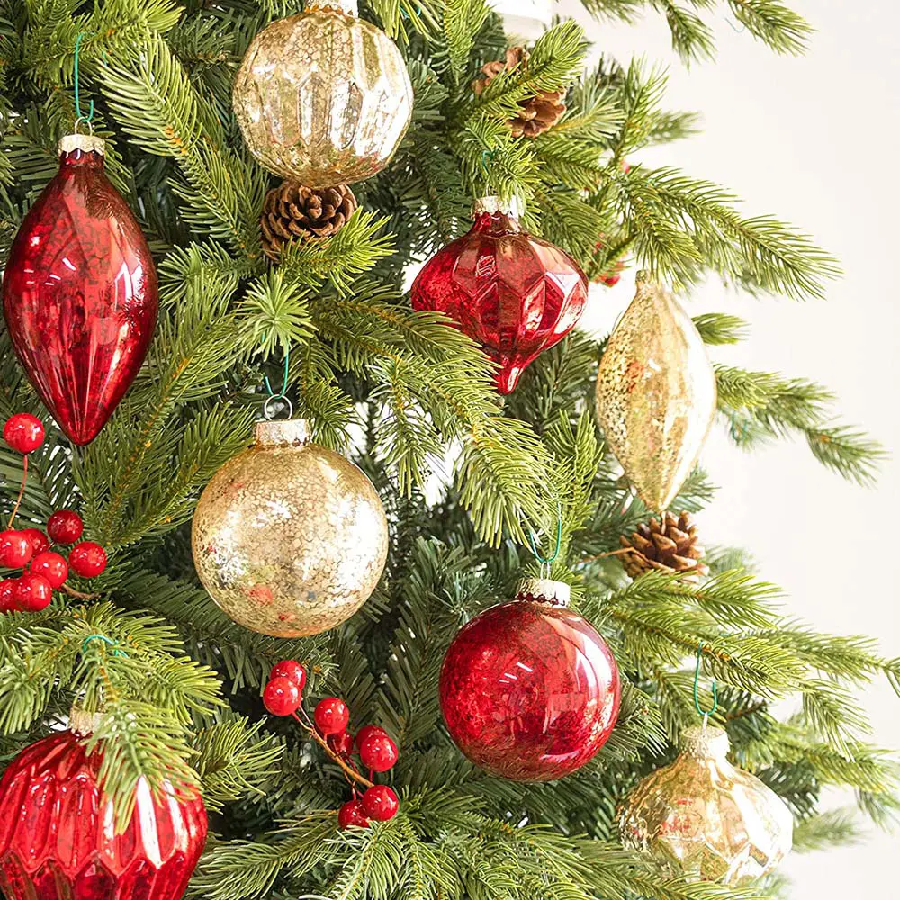 Mixed Red Glass Ornament – Set of 8