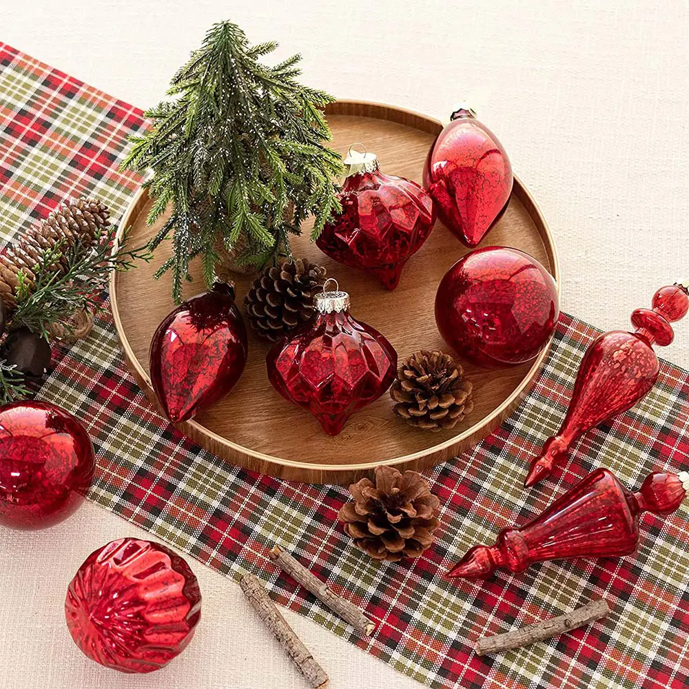 Mixed Red Glass Ornament – Set of 8