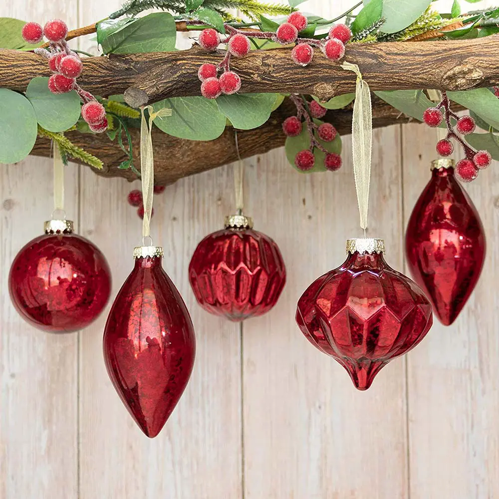 Mixed Red Glass Ornament – Set of 8