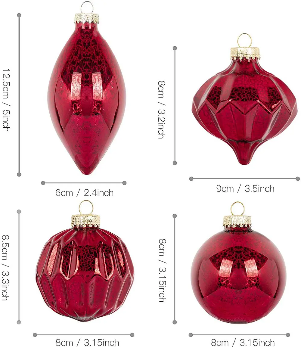 Mixed Red Glass Ornament – Set of 8