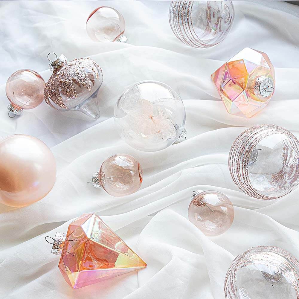 Set of 36 Pastel Pink/Clear Shatterproof Ornaments