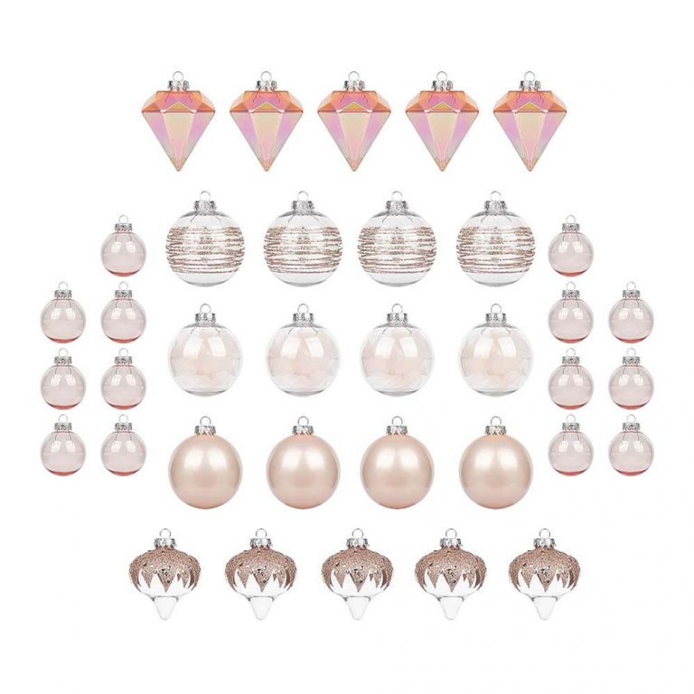 Set of 36 Pastel Pink/Clear Shatterproof Ornaments