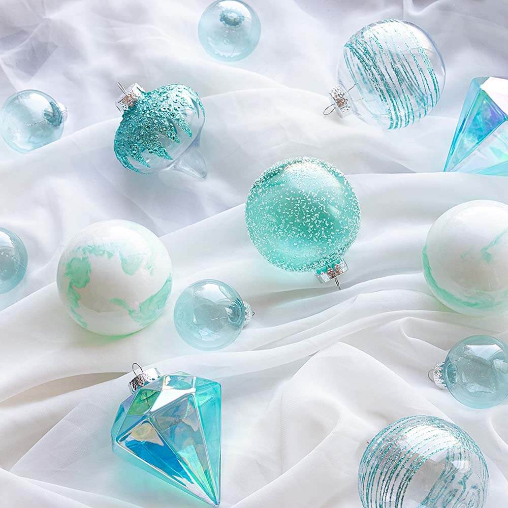 Set of 36 Blue/Clear Shatterproof Ornament