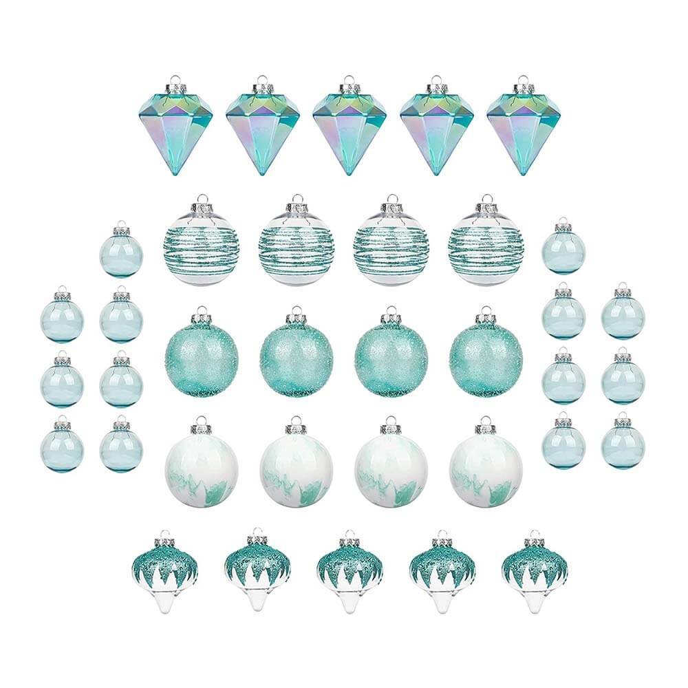 Set of 36 Blue/Clear Shatterproof Ornament