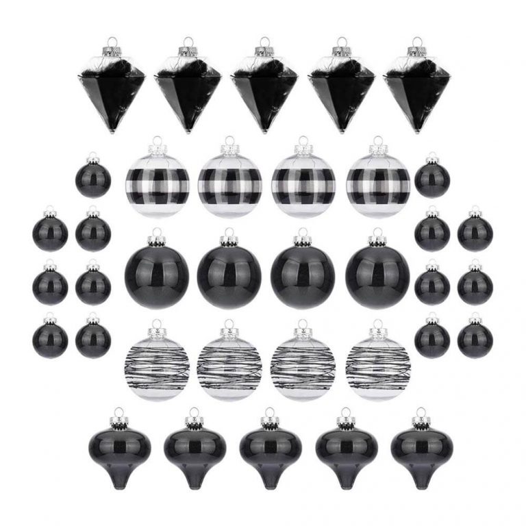 Set of 36 Black/Clear Shatterproof Ornament