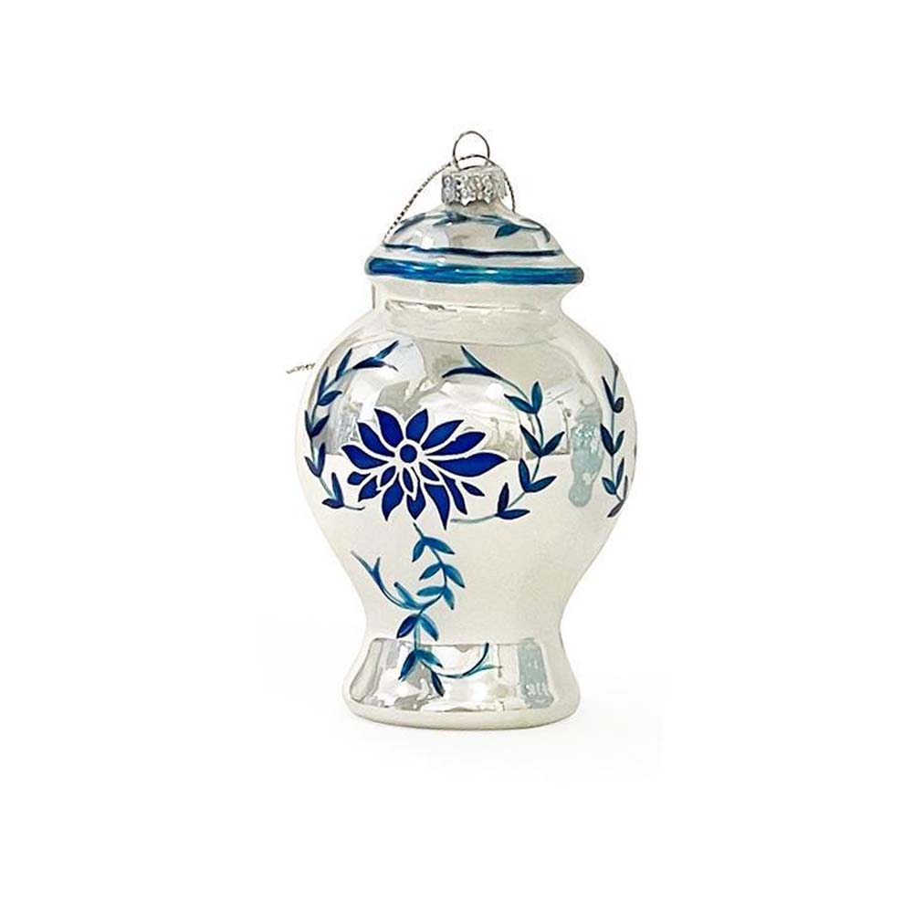 Chinoiserie Blue White Ginger Jar Glass Ornament