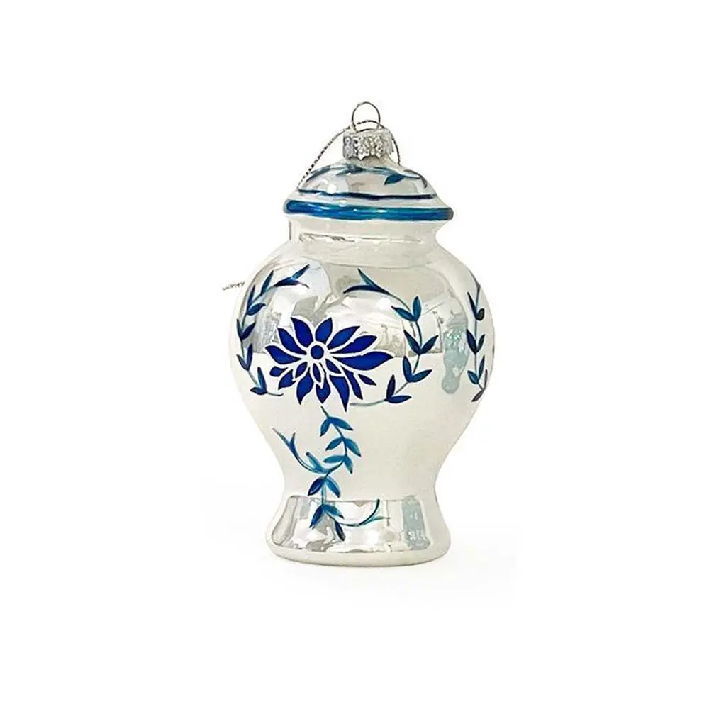 Chinoiserie Blue White Ginger Jar Glass Ornament