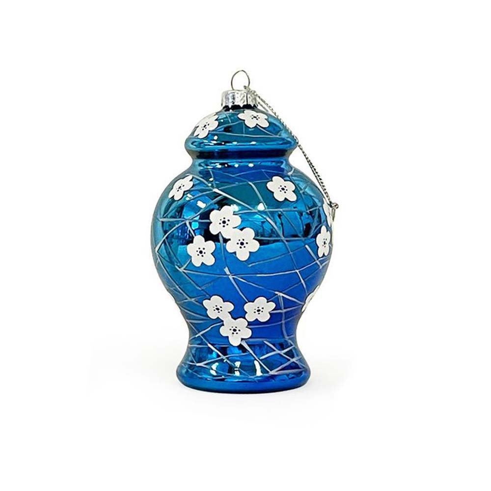 Chinoiserie Blue Ginger Jar Glass Ornament