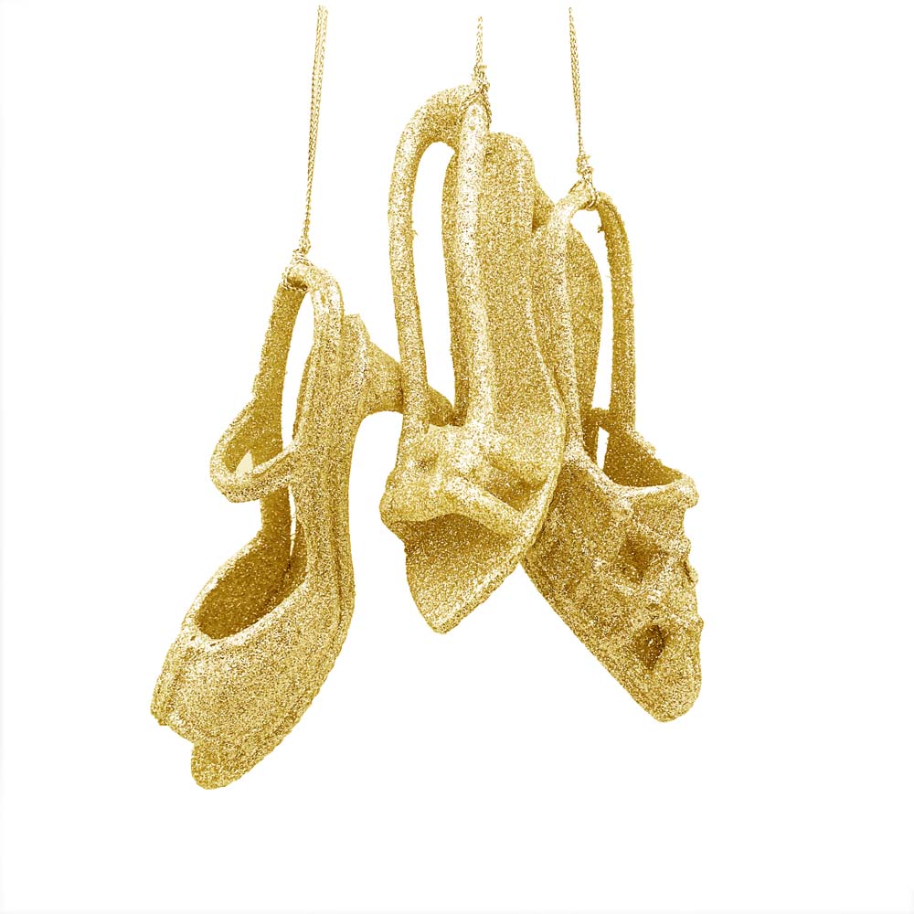 Glitter Gold Shoe Christmas Ornament – Set of 3