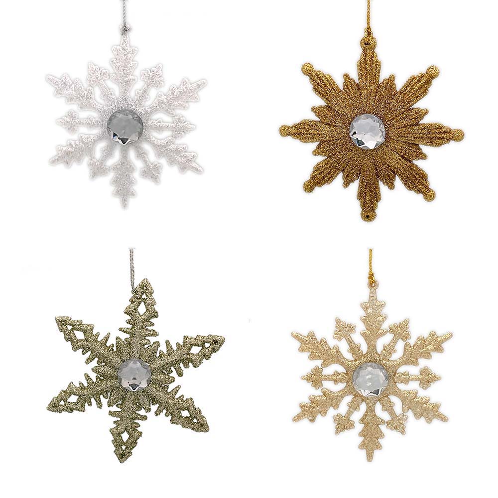 Set of 4 Glitter Snowflakes Christmas Ornament