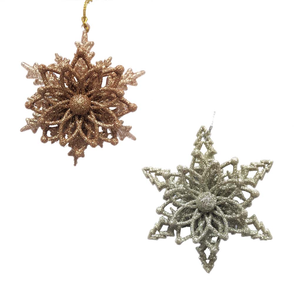 Set of 2 Gold/Silver Glitter Snowflakes