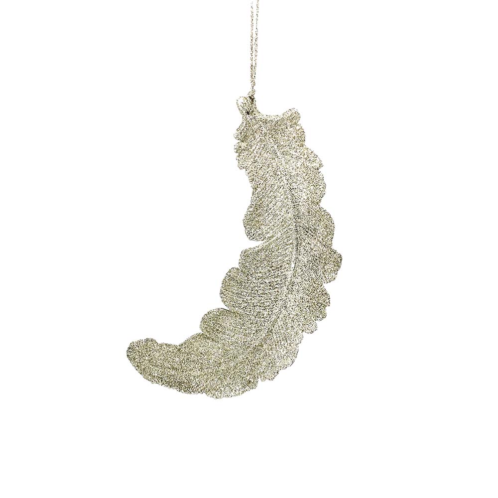 Silver Glitter Feather Ornament