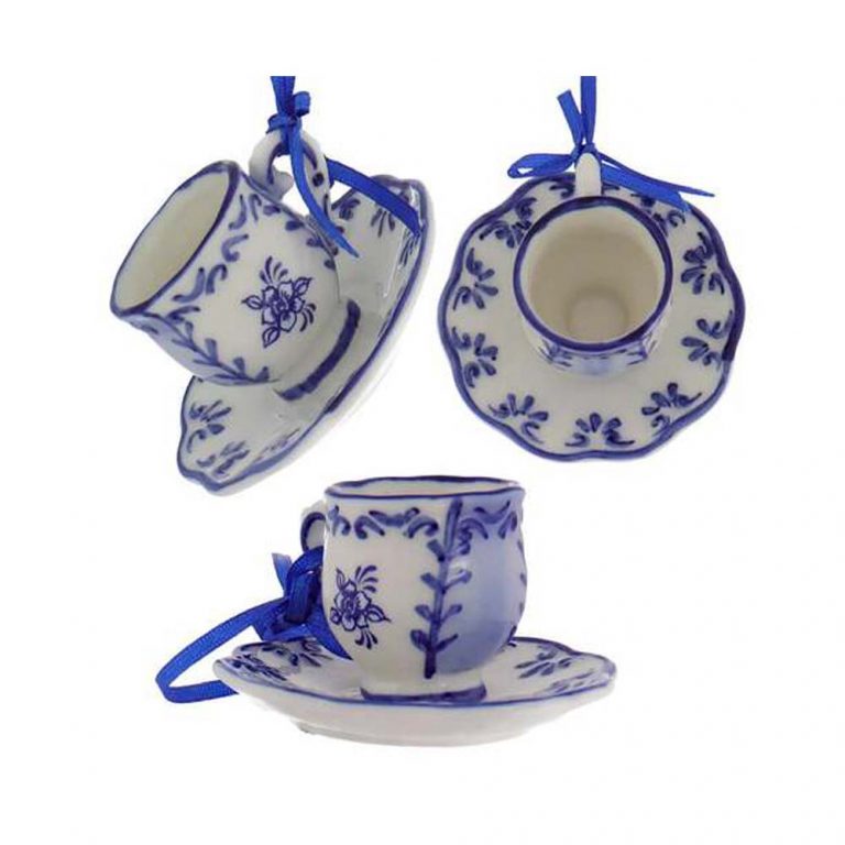 Kurt Adler Delft Blue Teacup & Saucer Ornament