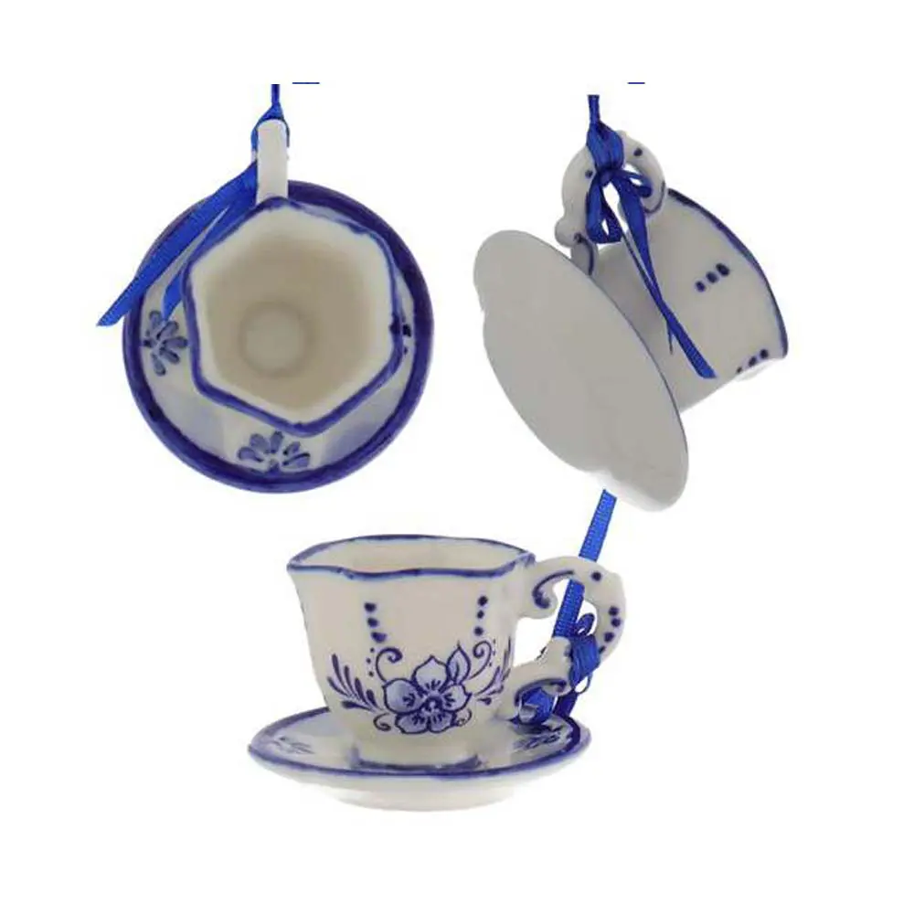 Kurt Adler Delft Blue Teacup & Saucer Ornament
