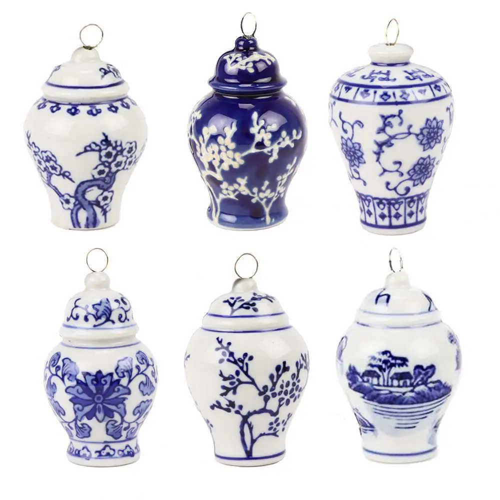 Bộ 6 Bình Gốm Sứ Xanh Vẽ Tay  - La Maison Chouette