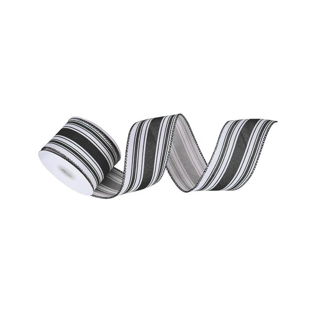 Black Ribbon with White Stripes 63mm Wide – 9m Roll