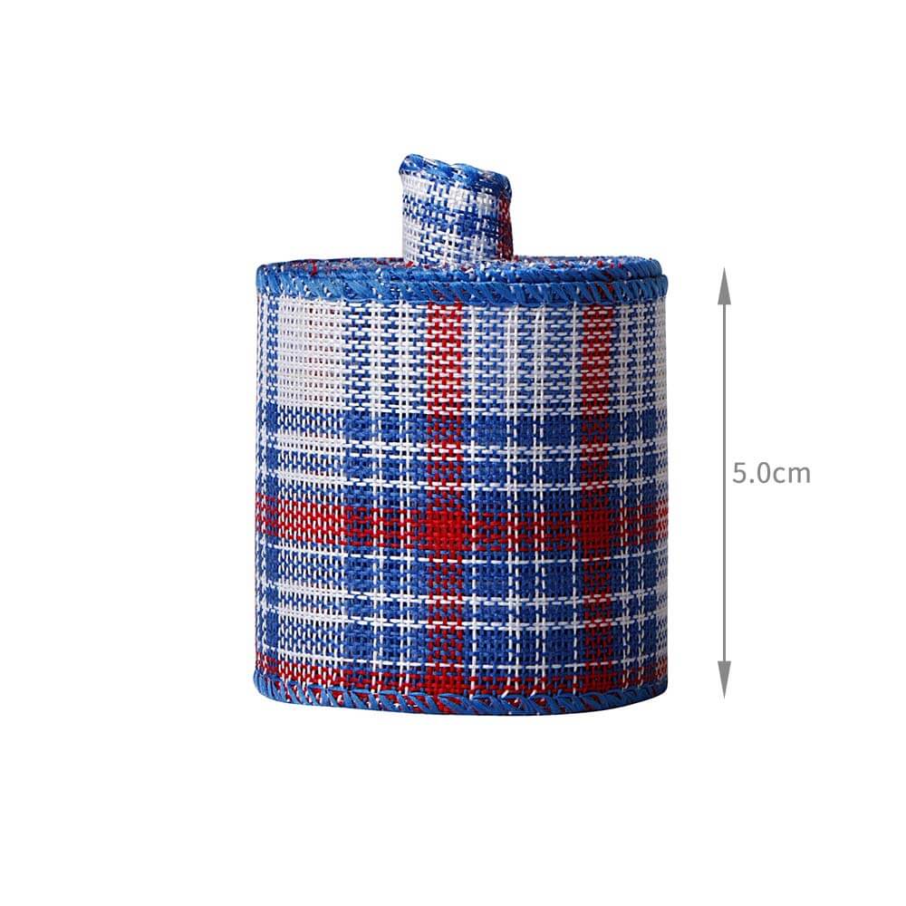 Linen Ribbon with Blue & Red Lines 63mm – 9m Roll