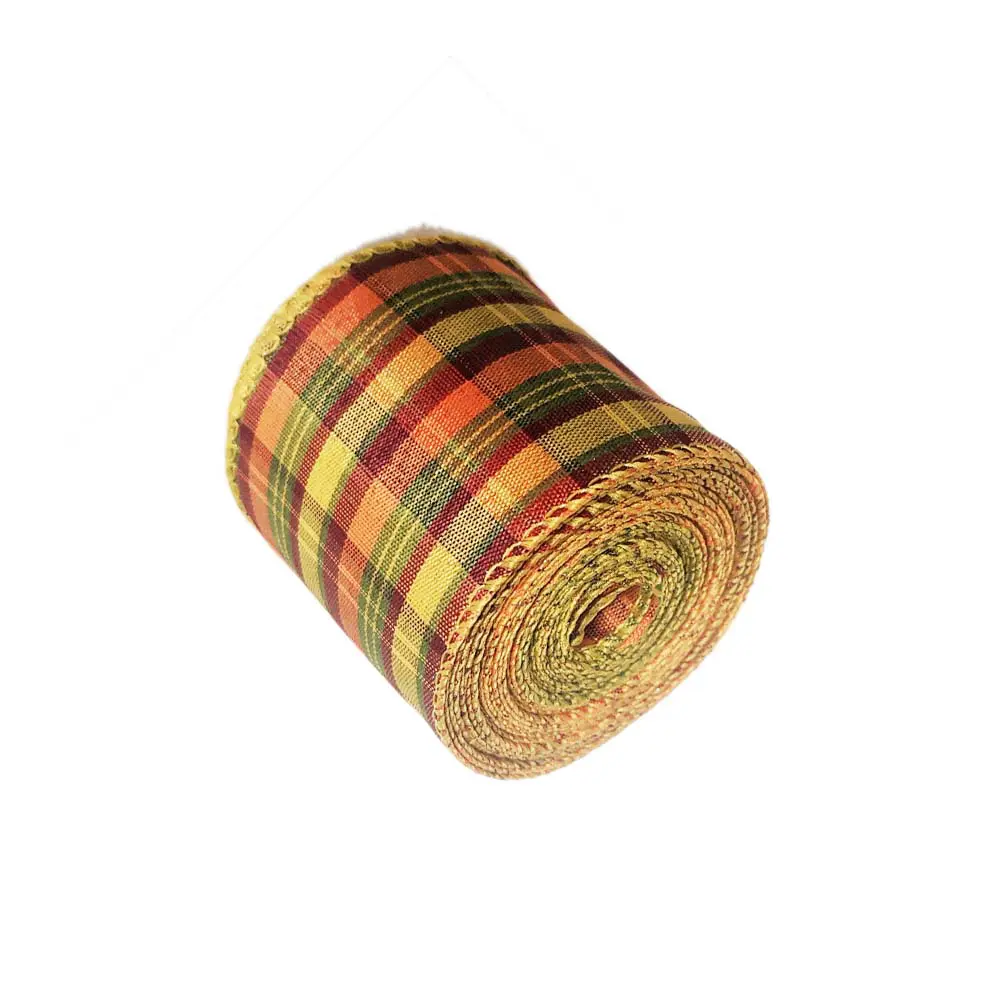 Ribbon Sọc Caro Cam Xanh Lá Bản To 63mm - La Maison Chouette