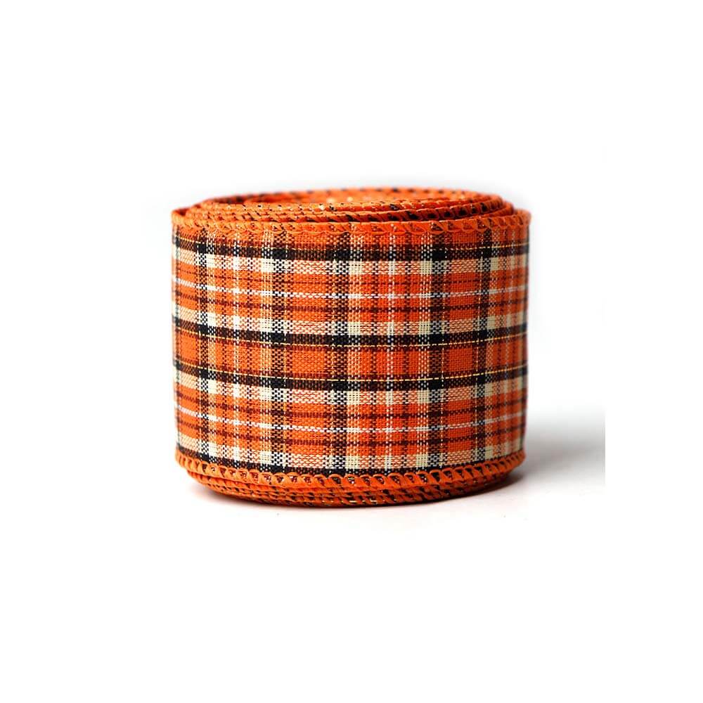 Orange/Black Checked Ribbon 63mm – 9m Roll