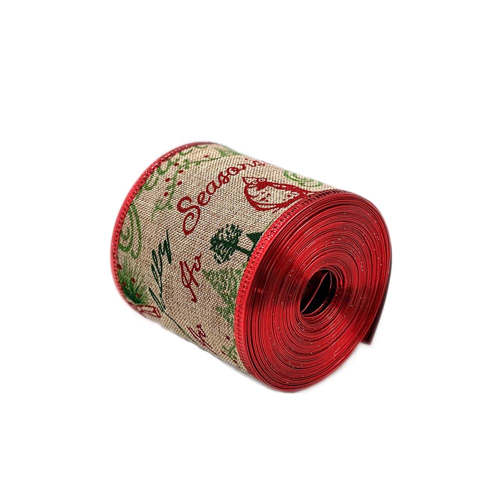 Burlap Ribbon with Cardinal Birds 63mm – 9m Roll