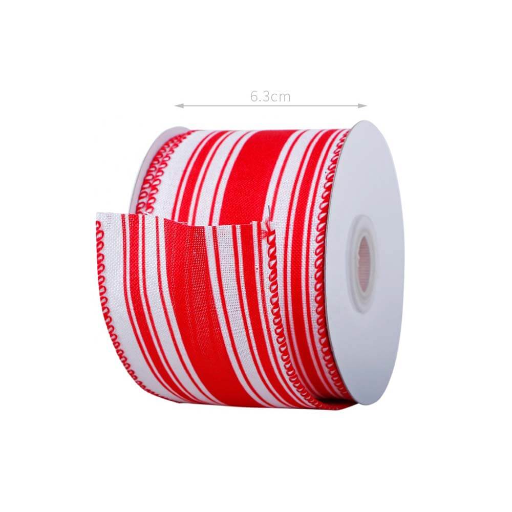 Red/White Stripe Ribbon 63mm – 9m roll