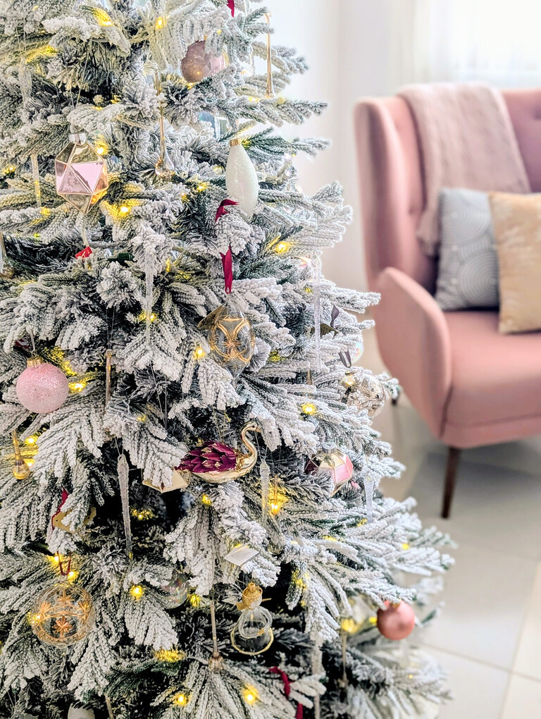 Pastel Romance Snowy Tree Pink Gold Ornaments Pastel Romance Snowy Tree Pink Gold Ornaments