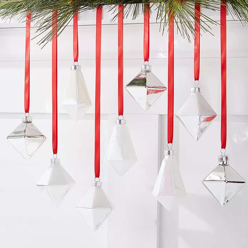 White and Iridescent Ornaments – Set of 9