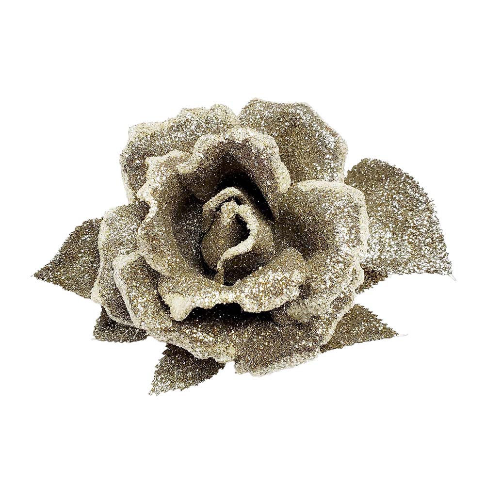 Silver Glitter Rose with Clip