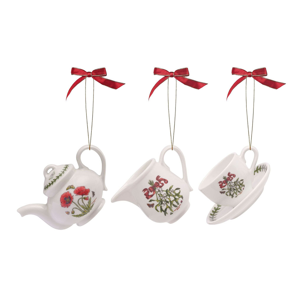 Spode Botanical Teapot & Teacup Porcelain Ornament