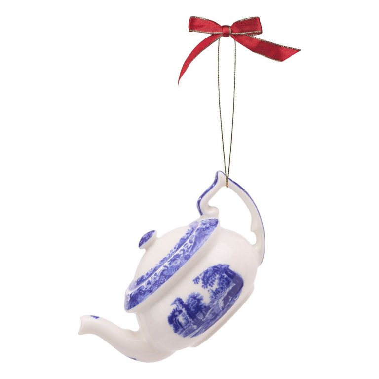 Spode Blue Italian Teapot & Teacup Porcelain Ornament