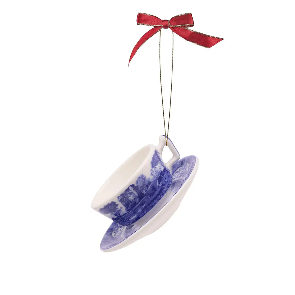 Spode Blue Italian Teapot & Teacup Porcelain Ornament