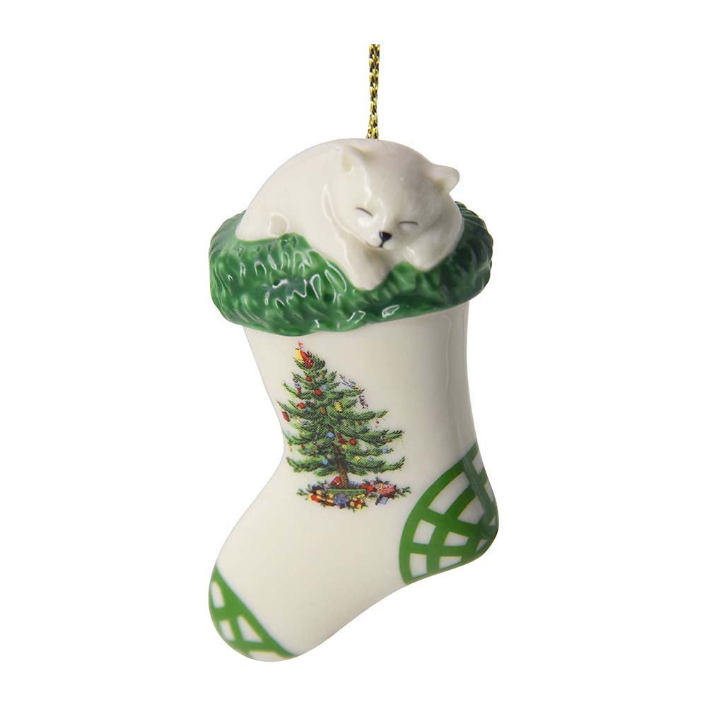 Spode Kitten in Stocking Porcelain Ornament