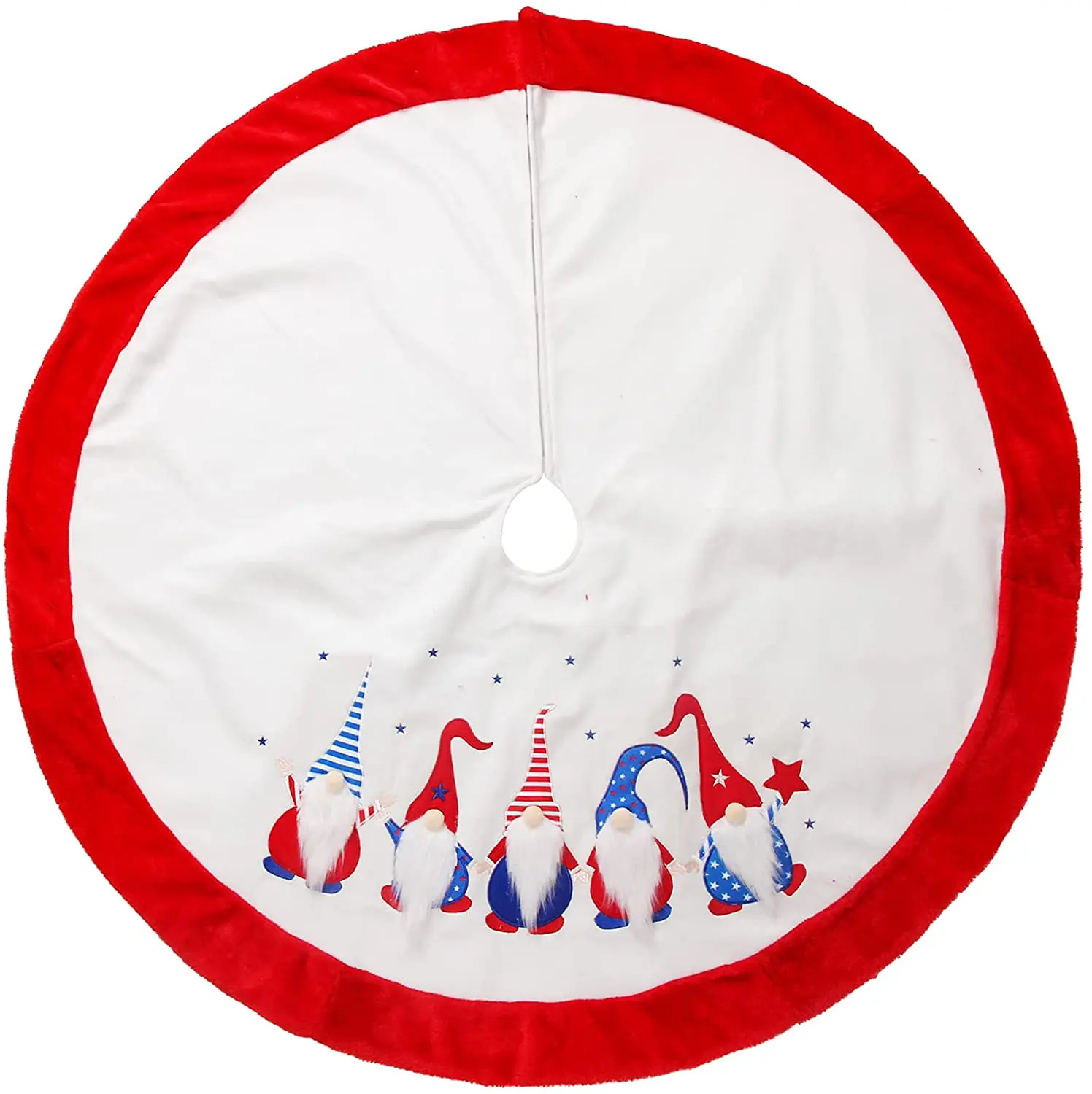 White Christmas Tree Skirt with Gnomes