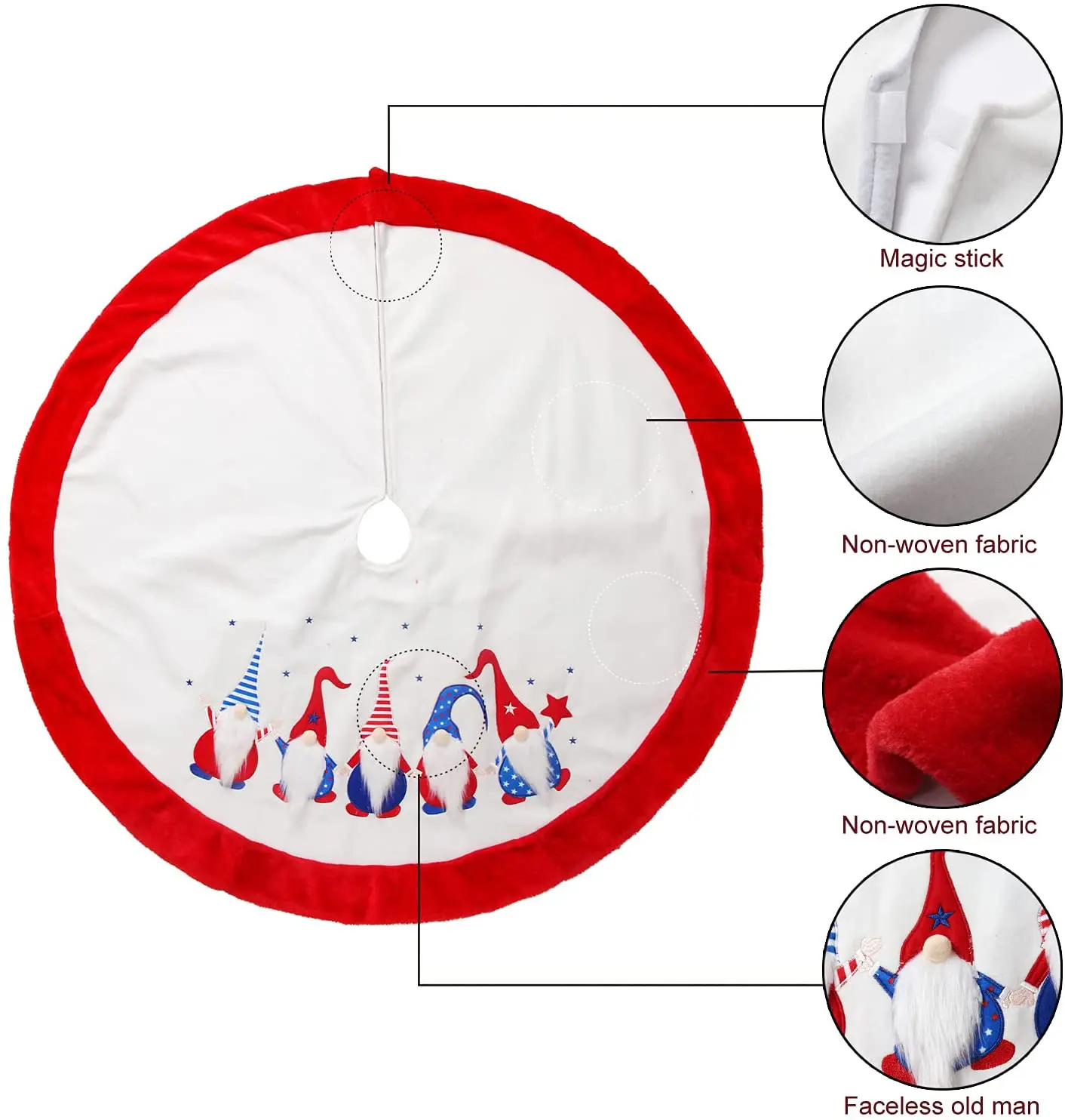 White Christmas Tree Skirt with Gnomes