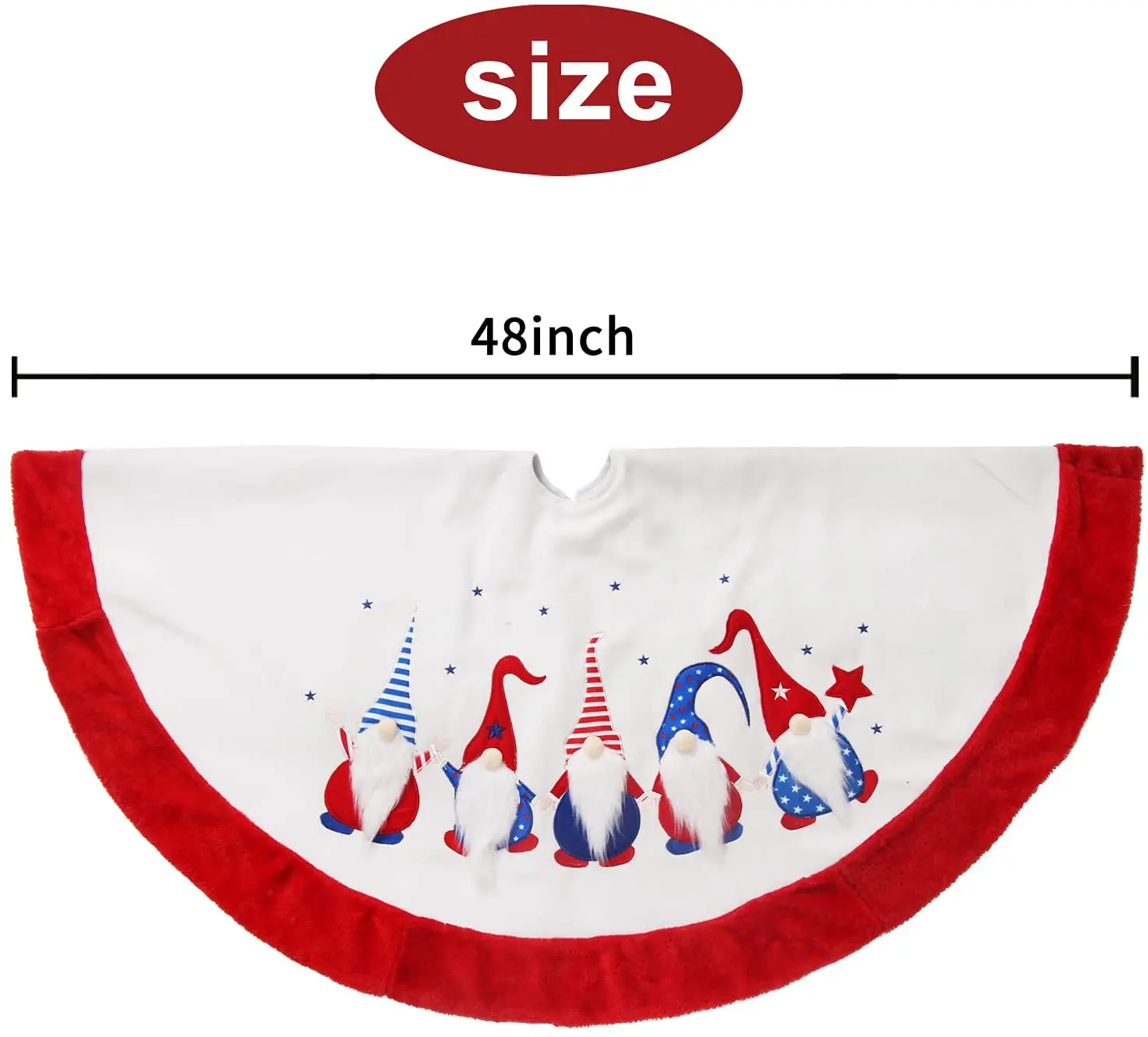 White Christmas Tree Skirt with Gnomes