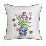 Linen Cocktail Napkin with Blue White Chinoiserie Ginger Jar Embroidery – Set of 6