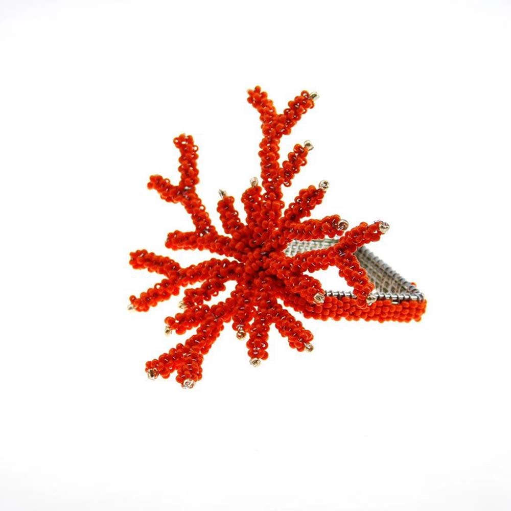 Red Beaded Coral Napkin Ring – Set of 2