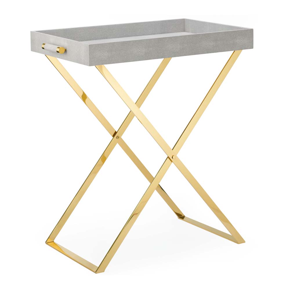 Shagreen Tray Table in Grey with Cast Copper Legs
