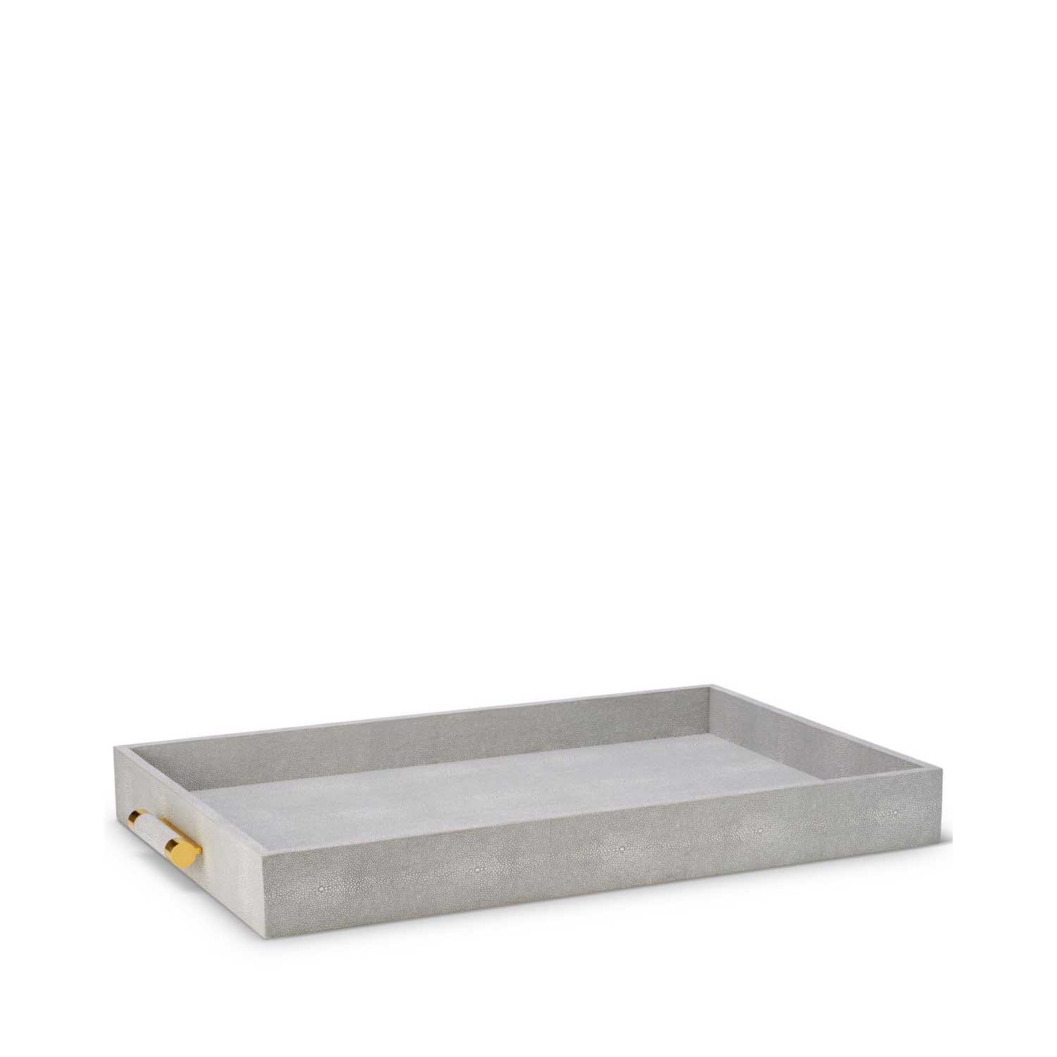 Shagreen Tray in Grey with Brass Handles