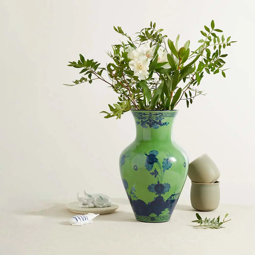 Ginori 1735 Oriente Italiano Malachite Ming Vase 30cm