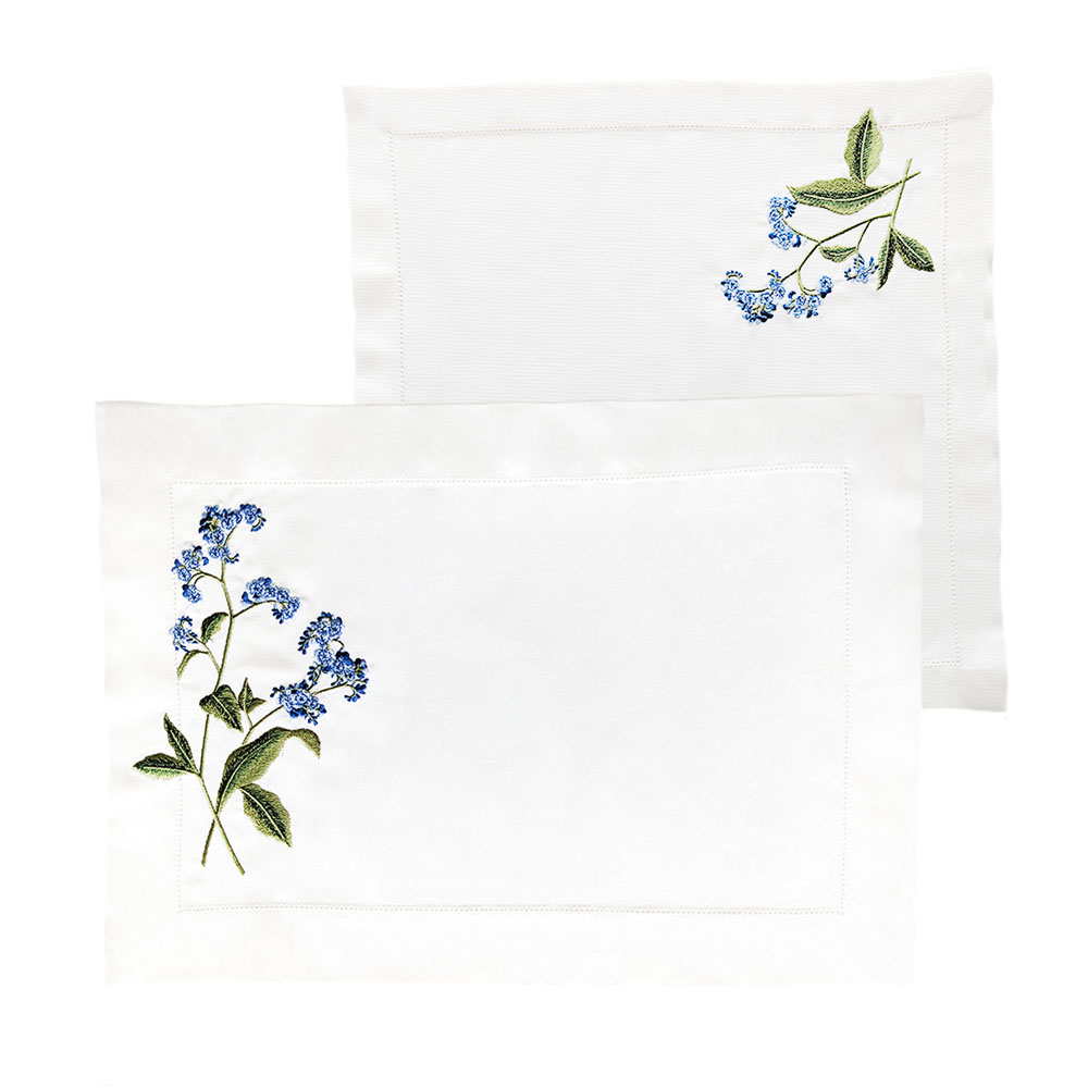 Linen Placemats & Napkins with Embroiderd Purple Flowers