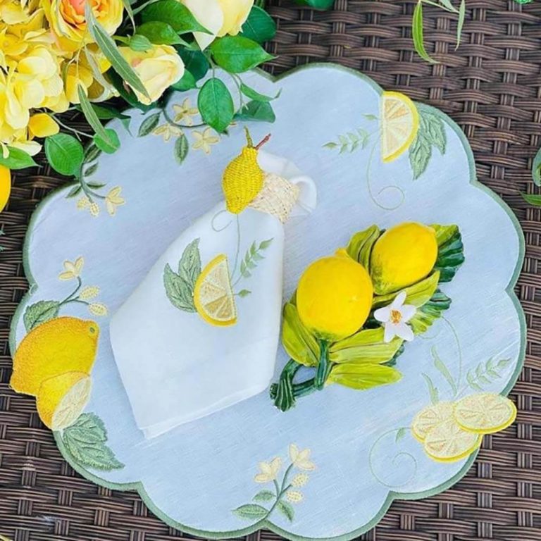 Linen Placemats & Napkins with Lemon Embroidery