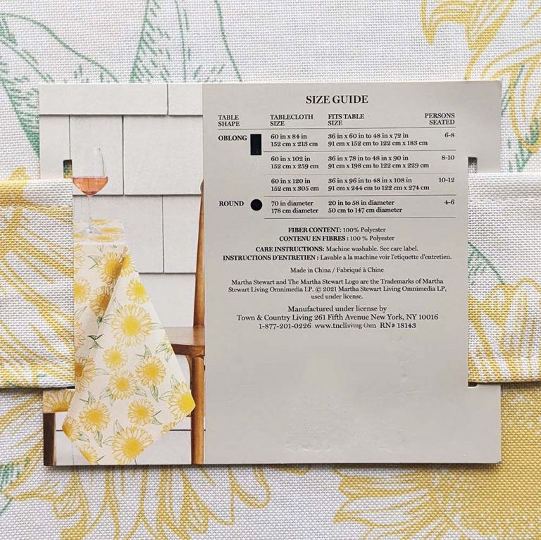 Martha Stewart Tablecloth with Sunflowers