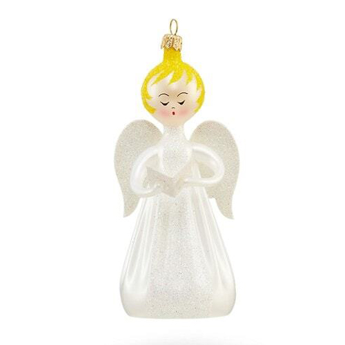 White Angel Holding a Bible Mouth blown 16cm Glass Ornament – Soffieria De Carlini